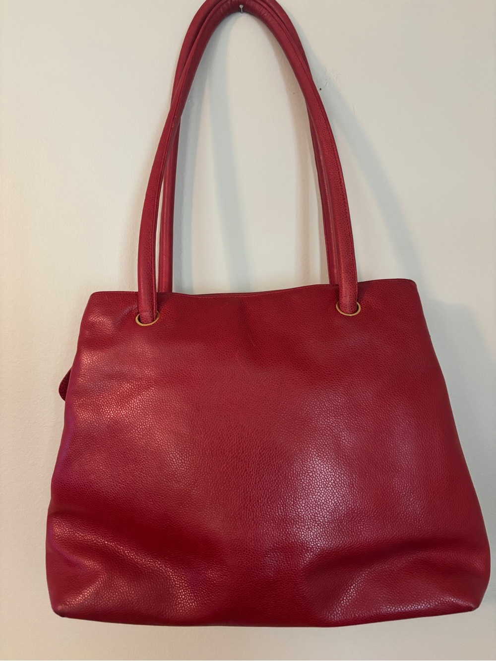 CHANEL Red Caviar Leather Shoulder Bag with Gold CC Charm Vintage COCO - Picture 3 of 16